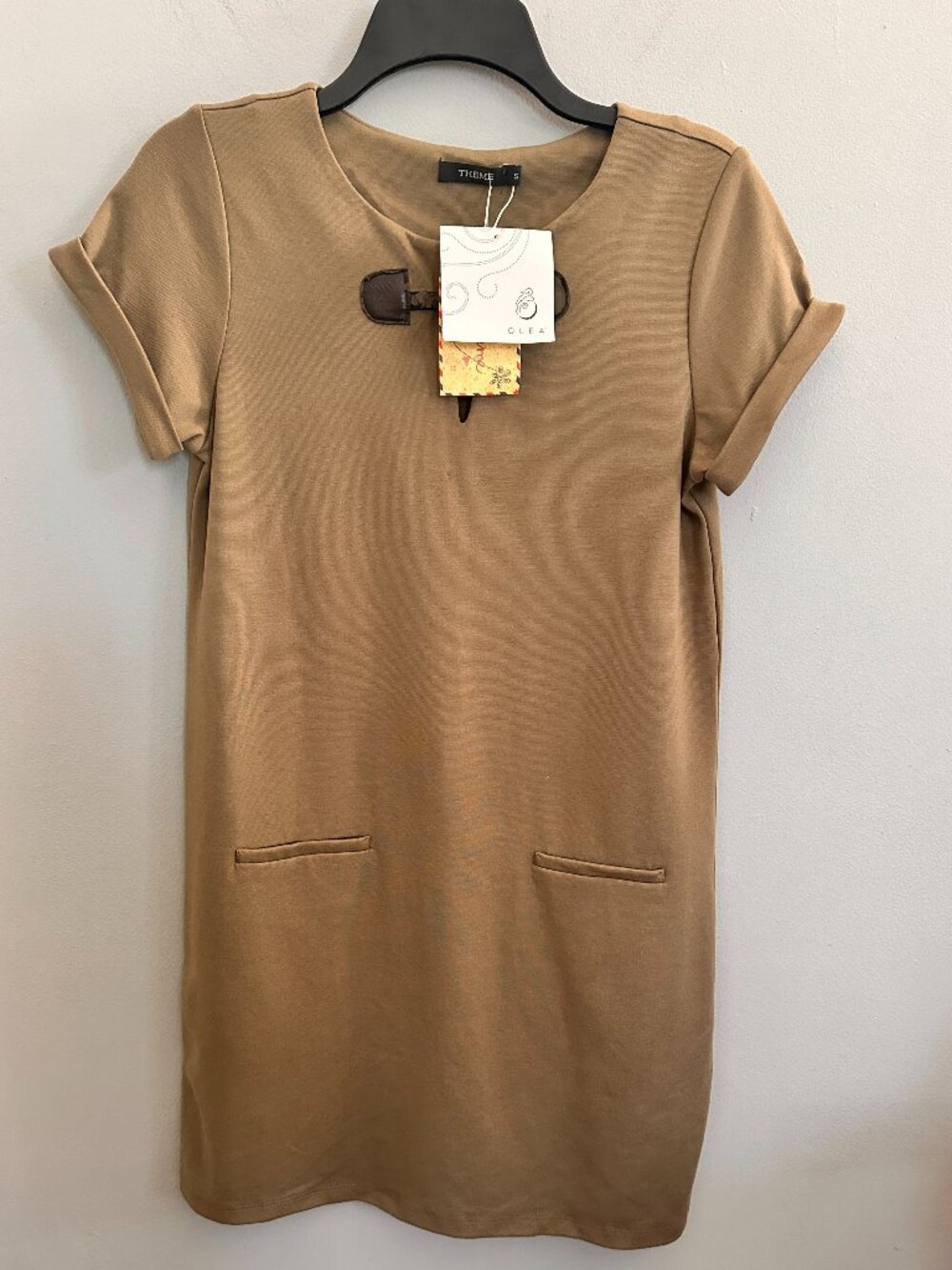 THEME Olea Olive Mod Capped Sleeve Dress Size S